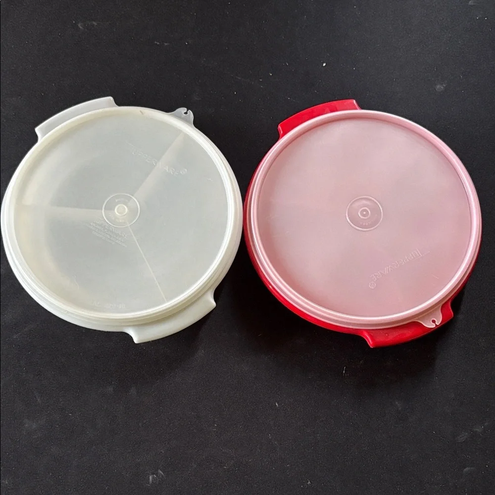 Tupperware Red and White 3-Compartment Round Food Containers with Clear Lids